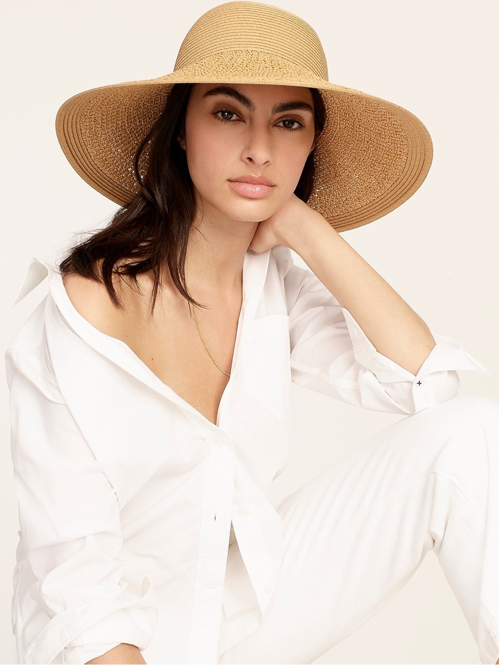 J Crew Textured Summer Straw Hat 09500 Dusty Dune Packable Wide Brim Floppy
